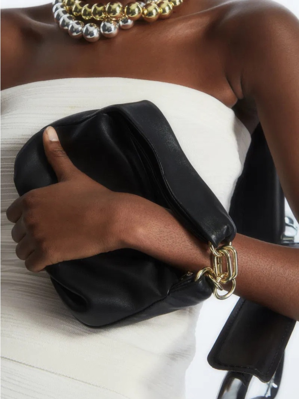 COS MICRO Black Napa Leather Wrist Clutch Bag